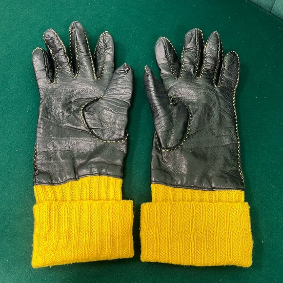 🦐 Sermoneta Yellow Leather Gloves 7 - Picture 2 of 7